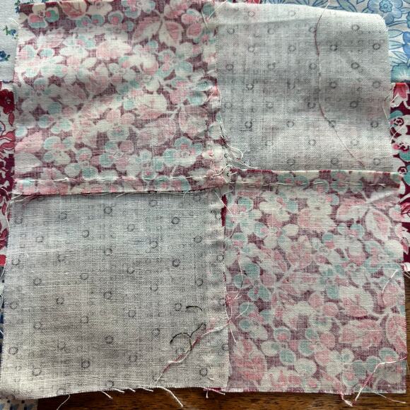 Hand Sewn Patchwork quilt squares (9) multicolor blocks cotton 1940s 4-patch - Picture 6 of 7